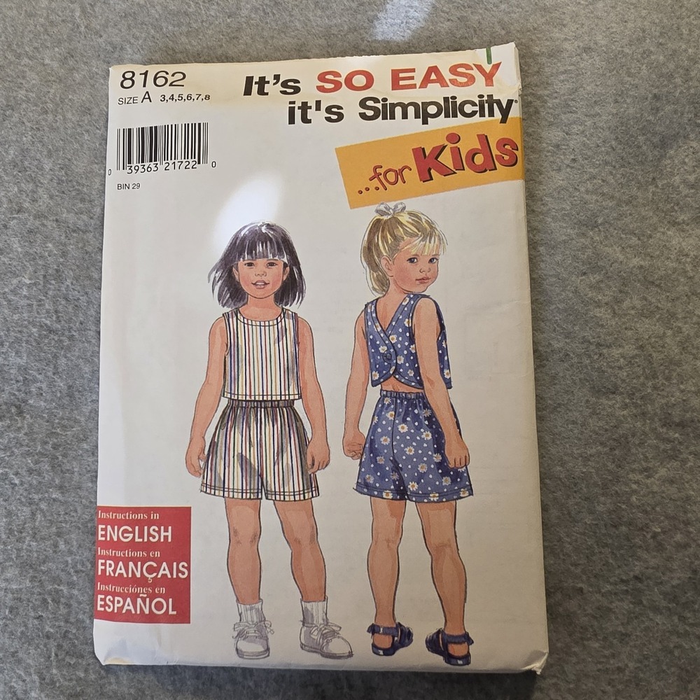 Simplicity 8162 It's So Easy Kids Girls Sewing Pattern Set Size A 3-8